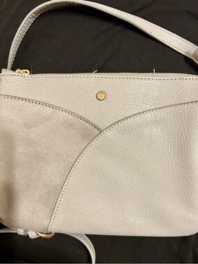 LC Lauren Conrad Light Gray Leather & Suede Crossbody with Gold Detail